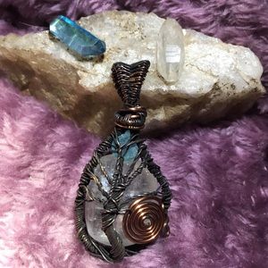 Tree of life pendent with clear calcite